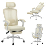 Garvee Ergonomischer Bürostuhl Mesh Mit Verstellbarer Lendenstütze & Fußstütze Für Büro Und Gaming Weiß Komfortabel Und Atmungsaktiv - weiß
