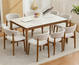 Garvee Esszimmerstühle, Mid-Century Polsterstühle mit Stoff, gebogener Rückenlehne & Holzwerkstoff, Beige