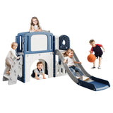 Garvee 8-in-1 Kleinkind Rutsche Indoor Outdoor Spielset Mit Kletterleiter Basketballkorb, Stabil, Sicher, HDPE, Für Garten Und Wohnzimmer, Bunt - Blau