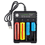 Garvee Universeller USB Akku Ladegerät 4 Slots mit LED Anzeige und ABS Gehäuse für Unterwegs Kompakt 90x30x122mm Schwarz