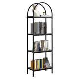 Garvee Arched Bookshelf 4 Tier Metallrahmen, Modernes Design, Holzstruktur, Wohnzimmer & Büro, Kratzfest, Stabil - 4-stufige Verstärkung, rustikales Braun