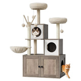 Garvee Katzenmöbel 3-in-1 Katzenhaus Mit Kratzbaum, Sisal-Kratzpfosten, Plüsch-Liegefläche Für Wohnzimmer Und Schlafzimmer, Mehrere Ebenen, Greige - Griege