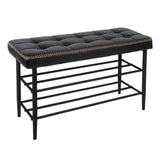 Garvee Schuhbank Sitzbank Mid-Century, Wachsleder, Stahlrahmen, 3-stufig, 80×31×49 cm, Schwarz