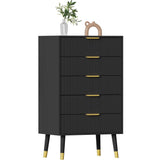 Garvee 5-Schubladen-Kommode Modern Mit Metallbeinen & Goldgriffen Für Schlafzimmer Und Wohnzimmer, MDF Holz, Wasserfest, Kratzfest, Stabil, Anti-Kipp-Schutz - gold