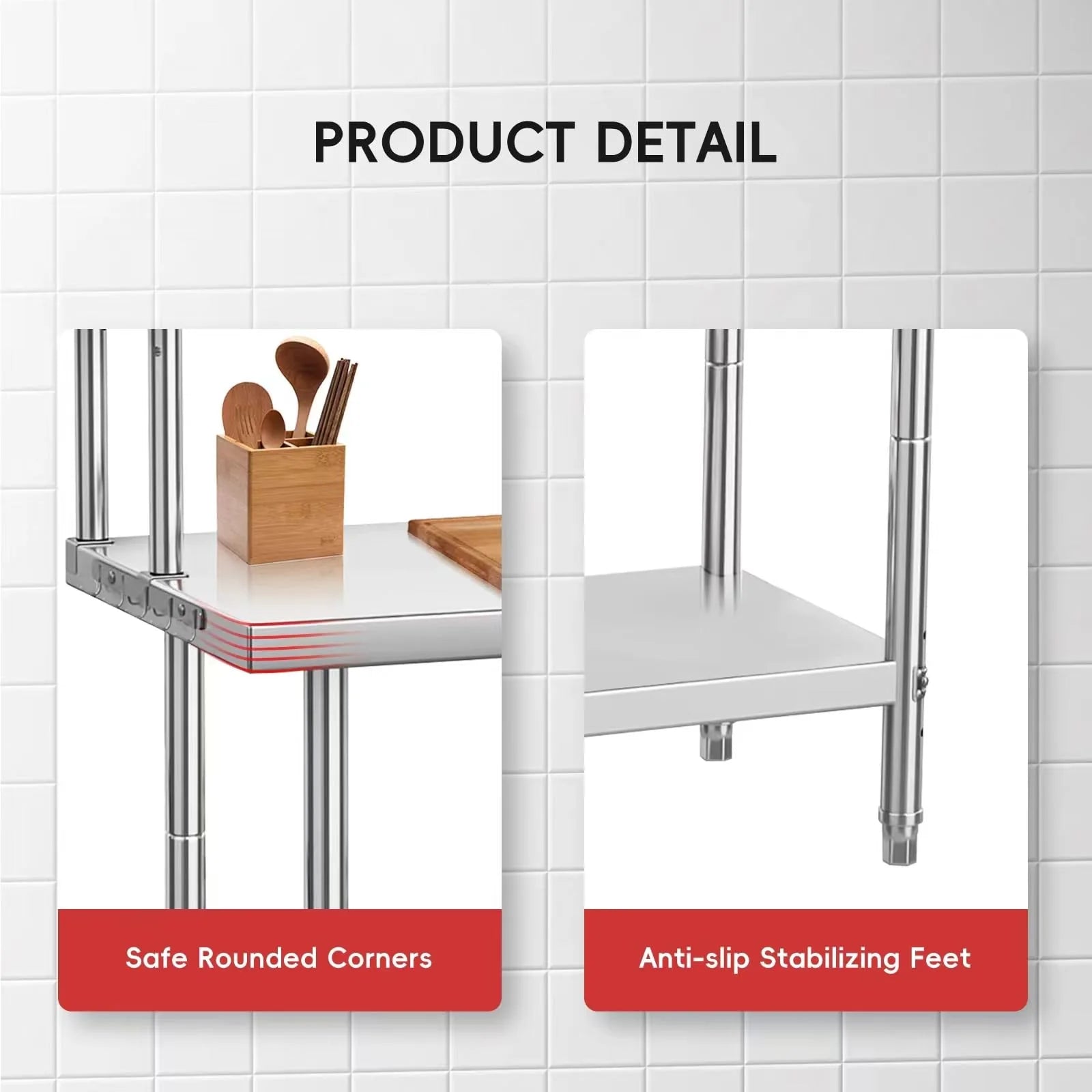 Garvee Edelstahl Arbeitstisch höhenverstellbar, rostfrei stabiler Werktisch 91 x 61 x 138 cm, hohe Tragkraft bis 662 kg für Werkstatt Küche