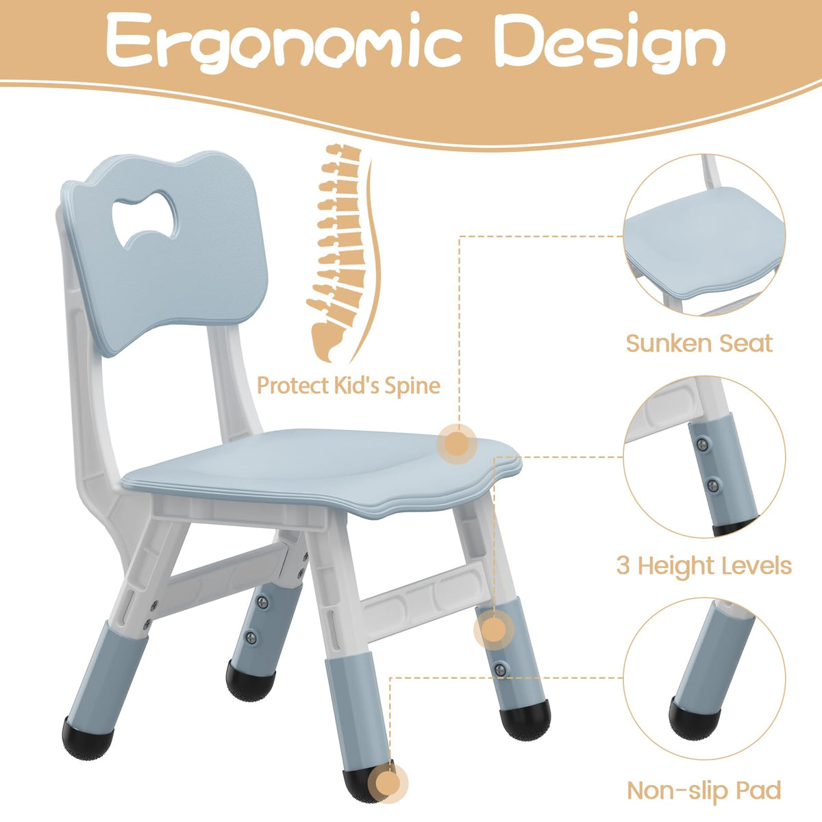 Ergonomische Kinderstühle mit gebogener Rückenlehne