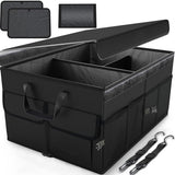 Garvee Große Faltbare 60L Auto-Aufbewahrungsbox Mit Abnehmbarer Trennwand, Befestigungsgurten, Robustem Material Für Kofferraum, Vielseitig Einsetzbar, Schwarz