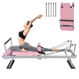 Garvee Pilates Reformer Faltbar Mit Sprungbrett, 2 Widerstandsbändern, Metallrahmen, Platzsparend - Rosa