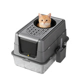 Garvee XXL Edelstahl Katzentoilette mit Deckel, 60 × 40 × 43,5 cm, 30–35 L, Großes Katzenklo mit 180° Klappdeckel, Front- und Obereinstieg, Geruchskontrolle, Grau - Grau