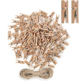 Garvee 100 Stück Mini Holzklammern 2,5cm Mit Jute-Schnur Für Heimwerker Gartenarbeit Dekoration Naturholz