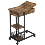 Garvee C-förmiger Rolltisch, 3 Etagen, Schmaler Couchtisch, Tragbar, Industrial-Style, 75 x 60 x 35 cm, Vintage-Design - Retro