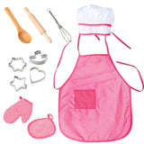 Garvee Kinder Kochset 11-Teilig Mit Rotem Gestreiftem Kochmütze Und Schürze Für Rollenspiele In Der Küche, Waschbar, Sicher, Rot