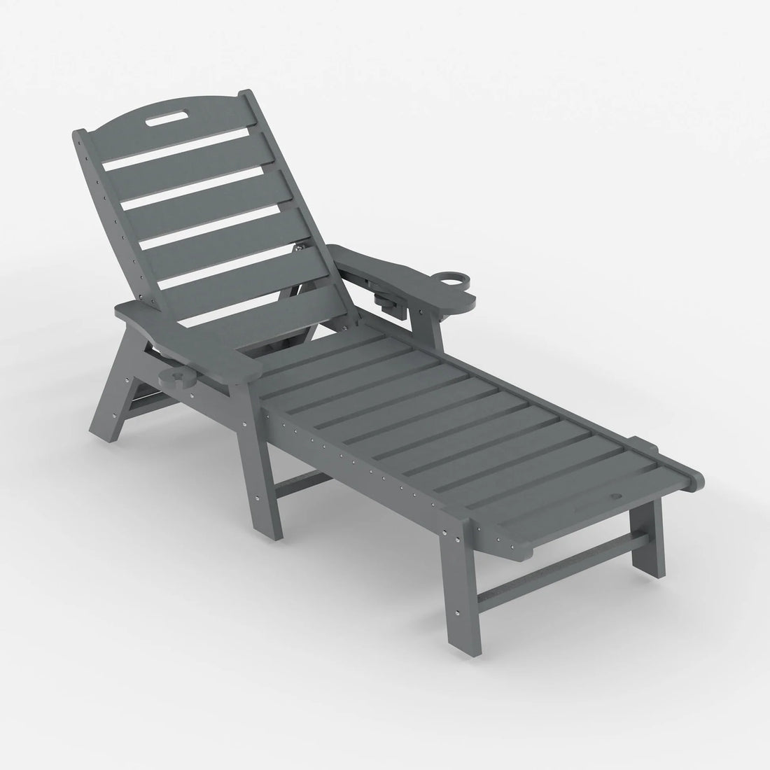 GARVEE HDPE Gartenliege ohne Rädern, Verstellbare Sonnenliege mit Getränkehalter, Wetterfest und Pflegeleicht, Ideal für Pool, Strand und Garten, Grau