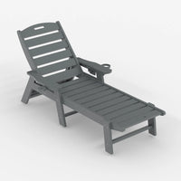 GARVEE HDPE Gartenliege ohne Rädern, Verstellbare Sonnenliege mit Getränkehalter, Wetterfest und Pflegeleicht, Ideal für Pool, Strand und Garten, Grau