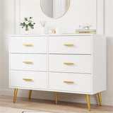 Garvee Moderner Weißer 6-Schubladen-Kommode Mit Goldenen Griffen Für Schlafzimmer Und Wohnzimmer, Robust, Geräumig, Stilvoll - weiß
