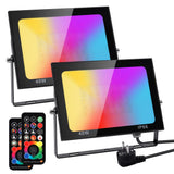Garvee RGB LED Strahler 40W, 2 Stück LED Fluter Außen, 10 Modi, IP66 Wasserdicht, 256 Farben, 3000K Warmweiß, Gartenbeleuchtung