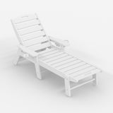 GARVEE HDPE Gartenliege ohne Rädern, Verstellbare Sonnenliege mit Getränkehalter, Wetterfest und Pflegeleicht, Ideal für Pool, Strand und Garten, Weiß - Weiß