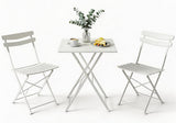 Garvee Klappbares Bistro-Set 3-teilig, 1 Tisch und 2 Stühle aus beschichtetem Stahl, vormontiert, bis 136 kg je Stuhl, für Balkon, Terrasse und Garten, Weiß - Weiß