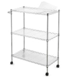 Garvee 3-Stöckiger Multifunktionswagen Mit Rollen, Verstellbare Ablagen, Metallgeflecht, Rostfrei Für Küche & Gewerbe, 75x35x90cm, Chrom