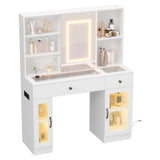 Garvee Schminktisch Mit LED Spiegel, Steckdosen & Stauraum Für Schlafzimmer, Weiß, 3-Farben Beleuchtung, 2 Schubladen & 2 Schränke - Weiß