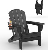 Garvee Adirondack-Gartenstuhl mit Becherhalter, 1 Stuhl, Holzstruktur aus HDPE, Schwarz - Schwarz