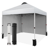 GARVEE Pop-Up Pavillon 3x3 m, Kommerzieller Faltpavillon mit 2 Seitenwänden, Wasserdichtes Polyesterdach, UV-Schutz, Rolltasche und 4 Sandsäcke für Märkte, Camping und Veranstaltungen, Weiß - Weiß