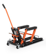 Garvee Hydraulischer Motorradheber 680 kg Tragkraft mit Fußpedal für Werkstatt & Garage, Verstellbare Höhe 11,5–39 cm, Stahl, Sicherheitsstift, Rollen, Orange - Orange