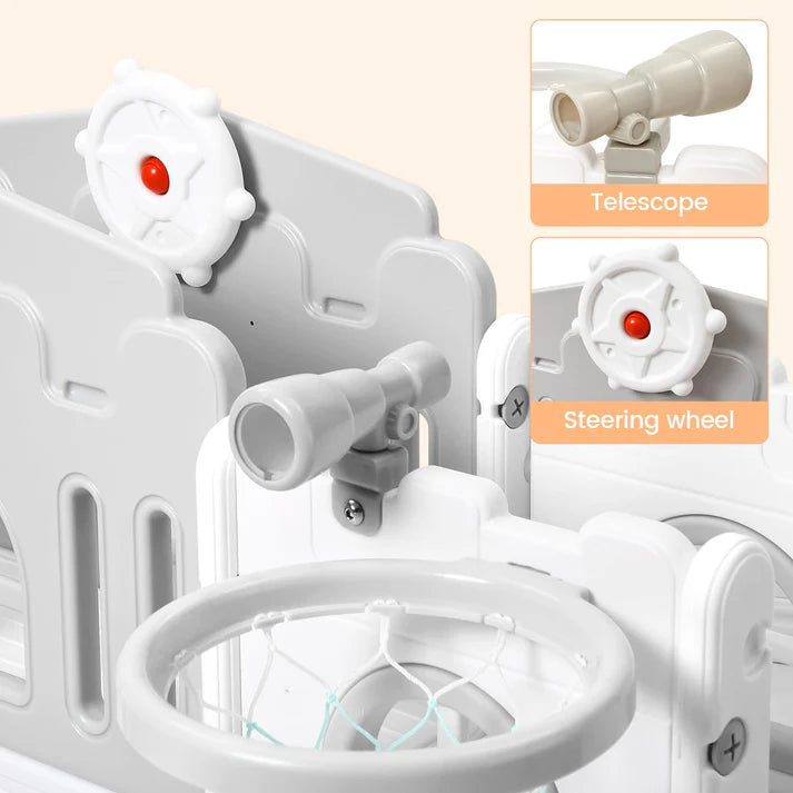 Garvee 8-in-1 Kinder Rutsche – Klettern, Basketballkorb, Tunnel, Stauraum, Modernes Design, 1–3 Jahre