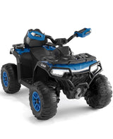 Garvee Kinder Quad 12V Elektro ATV mit 2 Motoren, Fernbedienung, Federung, LED, Musik, Bluetooth, USB, blau, für Gelände Und Abenteuer - Blau