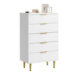 Garvee Kommode mit 5 Schubladen, modernes Rillendesign, für Schlafzimmer und Wohnzimmer, Weiß - Weiß