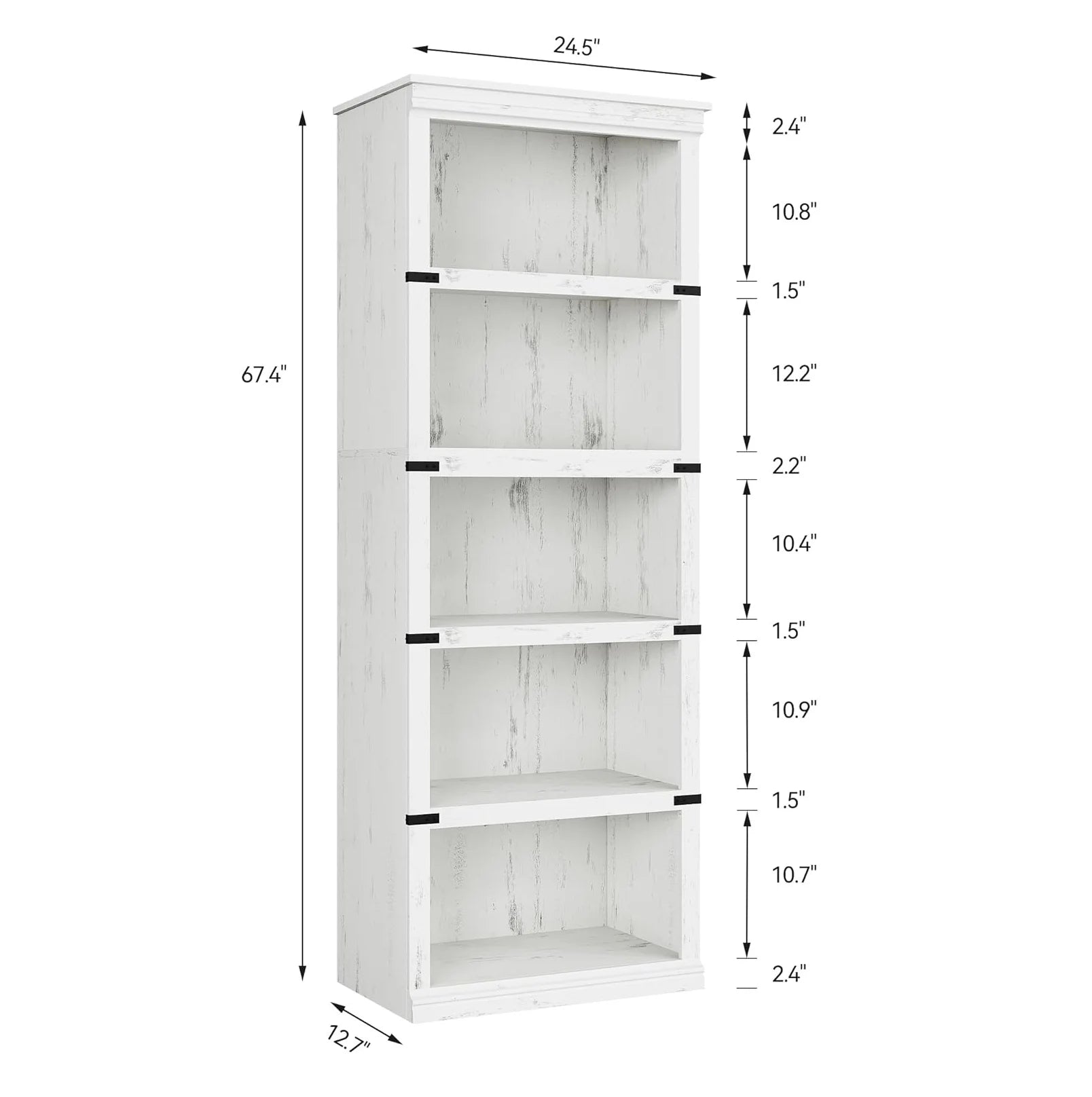 Garvee 5-stöckiges Bücherregal 62 x 32 x 171 cm, stabiles Standregal aus MDF im Kolonialstil, graues Holzregal mit Stauraum für Wohnzimmer, Büro & Arbeitszimmer, Weiß