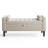 Garvee Storage Ottoman Bench 46.5" Mit Samtbezug, Stauraum & Holzbeinen Für Flur & Schlafzimmer, Beige, Gepolstert, Sicherheits-Scharniere - beige