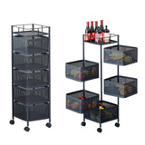 Garvee Küchen-Aufbewahrungswagen Mit 5-Stufigem Drehbarem Obstkorb, Robuste Stahlkonstruktion, Rollen Mit Bremsen, Für Küche Und Vorratsraum, Schwarz - Schwarz