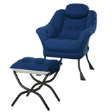 Garvee Relaxsessel mit Hocker aus Samt, ergonomischer Lesesessel, Stahlrahmen, für Wohnzimmer, Blau - Blau (Samt)