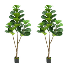GARVEE 2 Stück Künstlicher Geigenblatt Feigenbaum,150cm Groß künstlichen Geigenblatt-Feigenbäumen in Töpfen, Ficus-Lyrata Topfpflanzen für Wohnzimmer, Büro, Garten Dekoration