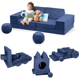 Garvee 12-Teiliges Modulares Kindersofa-Set Mit 2 Bällen & Tunnel Für Kinderzimmer, Weich, Faltbar, Vielseitig, Komfortabel - Dunkelblau