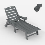 GARVEE HDPE Gartenliege mit Rädern, Verstellbare Sonnenliege mit Getränkehalter, Wetterfest und Pflegeleicht, Ideal für Pool, Strand und Garten, Grau - Grau