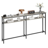 GARVEE Schmale Konsolentisch 180x23x100 cm, 2 Etagen, Stauraum, Holz, extra lang, grau, für Flur & Wohnzimmer - Grau
