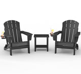 Garvee Komfortabler Klappbarer Adirondack Gartenstuhl 2er-Set Wetterfestes HDPE Holzmaserung Für Terrasse Garten Balkon Schwarz