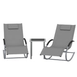 Garvee Outdoor Lounge Set 3 Teilig, 2 Liegen & Tisch, Für Garten, Terrasse, Pool, Grau - Grau