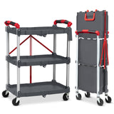 Garvee Faltbarer Servierwagen 3-stufig – Leichter Aluminiumrahmen, 56 lbs Tragkraft, Grau