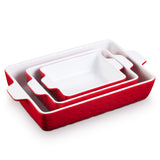 Garvee Keramik Backform Set 3-Teilig Rechteckige Auflaufformen Mit Griffen Für Backen Und Kochen Rot - rot