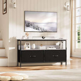 Garvee 50 Zoll TV-Ständer Wohnzimmer Kompakter TV-Schrank 2 Schubladen Graues Holz Schwarze Schubladen Dresser-Stil TV-Konsole Schlafzimmer - schwarz