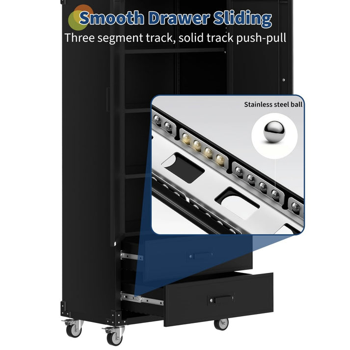 Zwei abschließbare, gleitende Schubladen