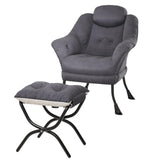 Garvee Komfort Lounge Sessel Mit Hocker Ergonomischer Relaxstuhl Set Wohnzimmer Klein Apartments Klappbar Samt Schwarz - Grau