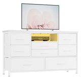 Garvee 8-Schubladen TV-Kommode Mit LED & Steckdose Für Wohnzimmer & Schlafzimmer Weiß Großer Stauraum - weiß