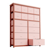GARVEE Kommode Mit 16 Stoffschubladen, Stoffkommode für Schlafzimmer, Sideboard Mit Stoffschubladen,  Schubladenschrank für KüChe BüRo Flur, Wohnzimmer, Flur, Kinderzimmer - Rosa