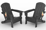 Garvee Adirondack-Gartenstuhl mit Becherhalter, 2 Stühle, Holzstruktur aus HDPE, Schwarz - Schwarz
