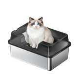 GARVEE Großes Katzenklo aus Edelstahl 36L, Halbgeschlossenes Katzen-WC mit Anti-Rutsch Matte, Für Mehrkatzenhaushalt, 60 x 40 x 27 cm, Schwarz - Schwarz