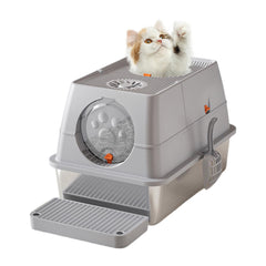 Garvee Katzenklo XXL Große Geschlossene Katzentoilette Aus Edelstahl Mit Deckel Für Katzen 60 × 40 × 39 cm Silber